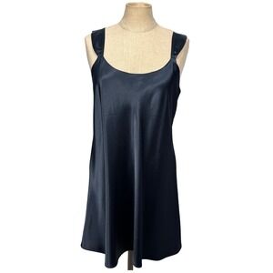 Natori Classic Women M Navy Blue Satin Lingerie Slip Night Dress‎ Feminine Sleek